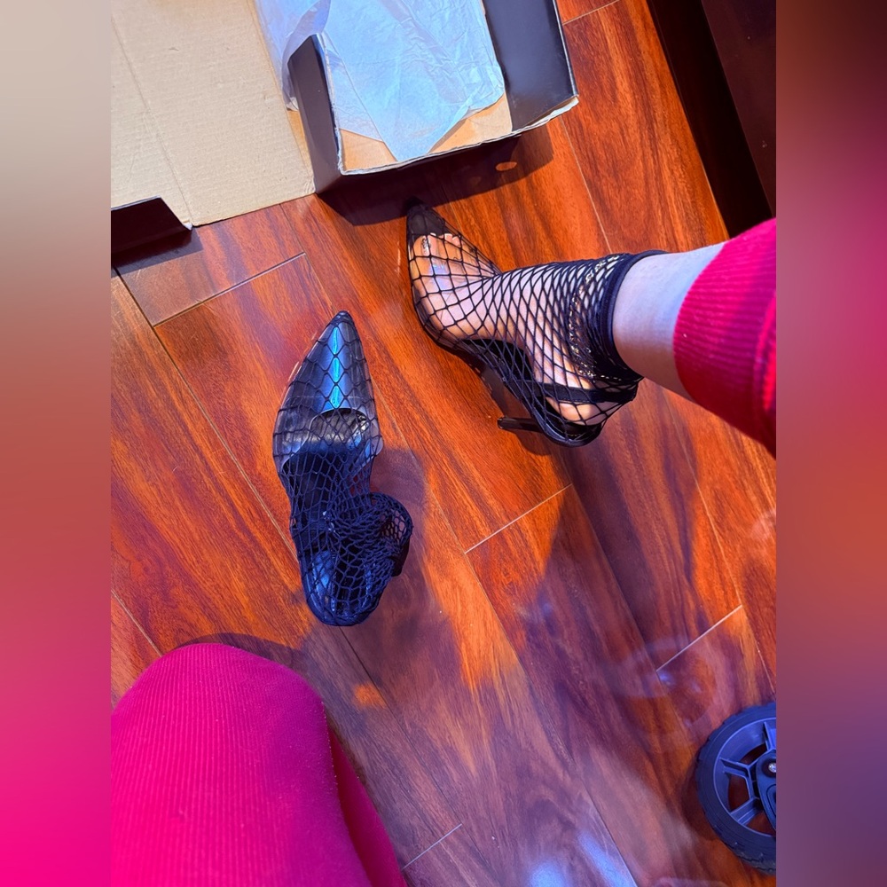 Fashion Nova Black Fishnet Pointed-Toe Stiletto Heels - Picture 7 of 7